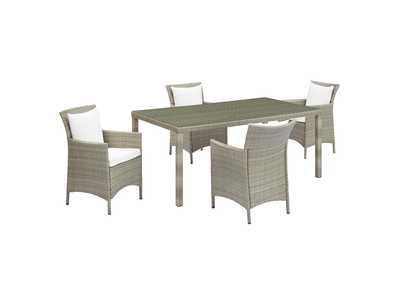Image for Light Gray White Conduit 5 Piece Outdoor Patio Wicker Rattan Dining Set
