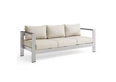 Image for Silver Beige Shore Outdoor Patio Aluminum Sofa