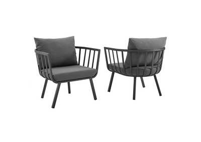 Image for Gray Charcoal Riverside Outdoor Patio Aluminum Armchair [Set of 2]