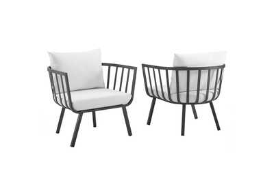 Image for Gray White Riverside Outdoor Patio Aluminum Armchair [Set of 2]