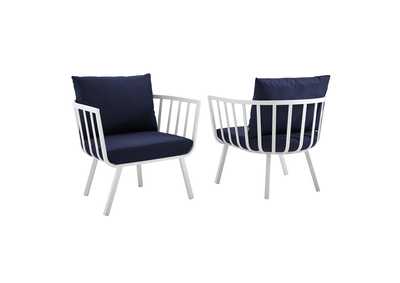 Image for White Navy Riverside Outdoor Patio Aluminum Armchair [Set of 2]