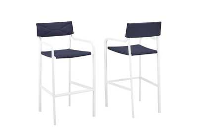Image for White Navy Raleigh Outdoor Patio Aluminum Bar Stool [Set of 2]