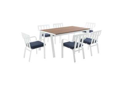 Image for White Navy Baxley 7 Piece Outdoor Patio Aluminum Dining Set