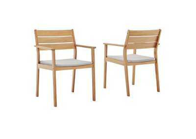 Image for Natural Taupe Viewscape Outdoor Patio Ash Wood Arm Dining Chair [Set of 2]