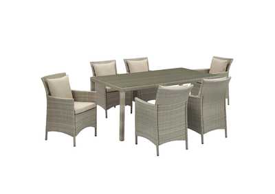 Image for Light Gray Beige Conduit 7 Piece Outdoor Patio Wicker Rattan Dining Set