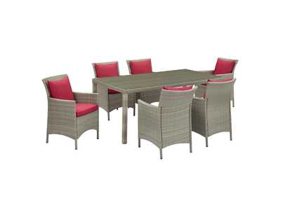 Image for Light Gray Red Conduit 7 Piece Outdoor Patio Wicker Rattan Dining Set