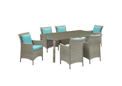 Image for Light Gray Turquoise Conduit 7 Piece Outdoor Patio Wicker Rattan Dining Set