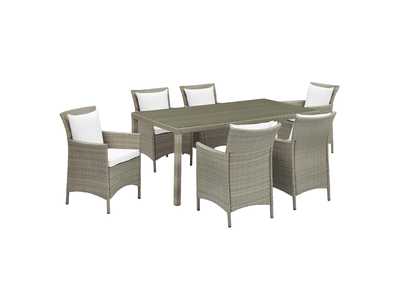 Image for Light Gray White Conduit 7 Piece Outdoor Patio Wicker Rattan Dining Set