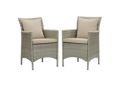 Image for Light Gray Beige Conduit Outdoor Patio Wicker Rattan Arm Dining Chair [Set of 2]