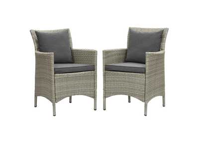 Image for Light Gray Charcoal Conduit Outdoor Patio Wicker Rattan Arm Dining Chair [Set of 2]