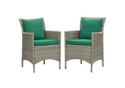 Image for Light Gray Green Conduit Outdoor Patio Wicker Rattan Arm Dining Chair [Set of 2]