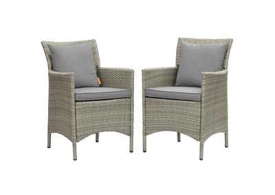 Image for Light Gray Gray Conduit Outdoor Patio Wicker Rattan Arm Dining Chair [Set of 2]