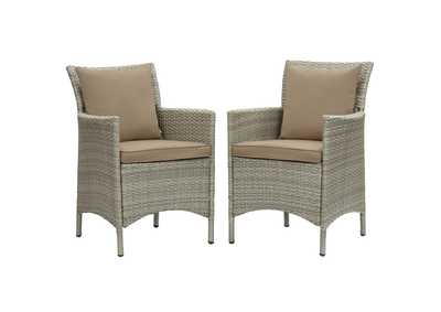 Image for Light Gray Mocha Conduit Outdoor Patio Wicker Rattan Arm Dining Chair [Set of 2]