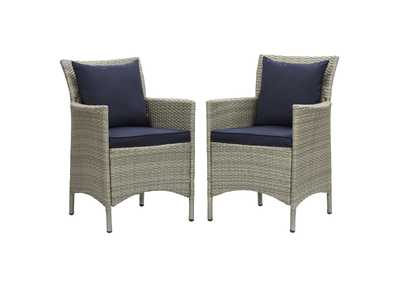 Image for Light Gray Navy Conduit Outdoor Patio Wicker Rattan Arm Dining Chair [Set of 2]