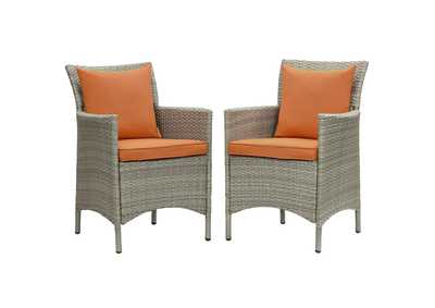 Image for Light Gray Orange Conduit Outdoor Patio Wicker Rattan Arm Dining Chair [Set of 2]