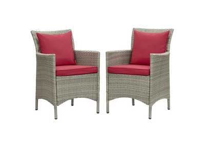 Image for Light Gray Red Conduit Outdoor Patio Wicker Rattan Arm Dining Chair [Set of 2]