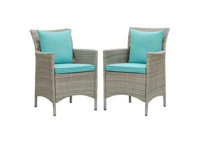 Image for Light Gray Turquoise Conduit Outdoor Patio Wicker Rattan Arm Dining Chair [Set of 2]