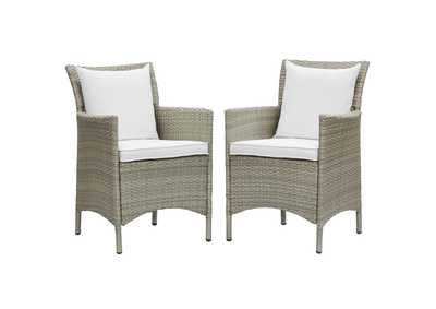 Image for Light Gray White Conduit Outdoor Patio Wicker Rattan Arm Dining Chair [Set of 2]