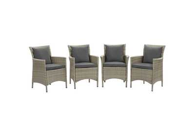 Image for Light Gray Charcoal Conduit Outdoor Patio Wicker Rattan Arm Dining Chair [Set of 4]