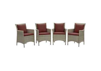 Image for Light Gray Currant Conduit Outdoor Patio Wicker Rattan Arm Dining Chair [Set of 4]