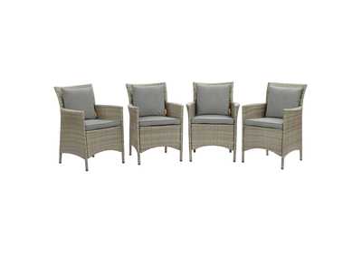 Image for Light Gray Gray Conduit Outdoor Patio Wicker Rattan Arm Dining Chair [Set of 4]