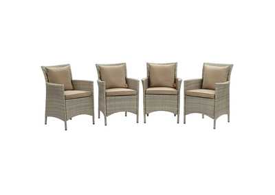 Image for Light Gray Mocha Conduit Outdoor Patio Wicker Rattan Arm Dining Chair [Set of 4]