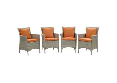 Image for Light Gray Orange Conduit Outdoor Patio Wicker Rattan Arm Dining Chair [Set of 4]