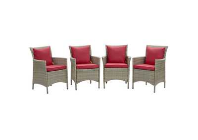 Image for Light Gray Red Conduit Outdoor Patio Wicker Rattan Arm Dining Chair [Set of 4]