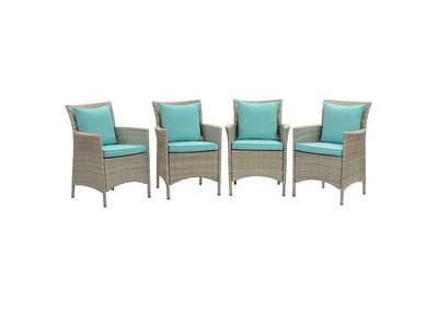Image for Light Gray Turquoise Conduit Outdoor Patio Wicker Rattan Arm Dining Chair [Set of 4]