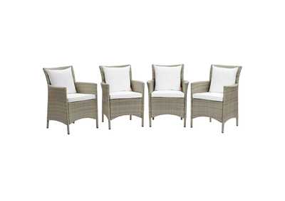 Image for Light Gray White Conduit Outdoor Patio Wicker Rattan Arm Dining Chair [Set of 4]