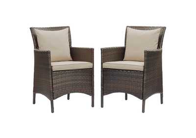 Image for Brown Beige Conduit Outdoor Patio Wicker Rattan Arm Dining Chair [Set of 2]