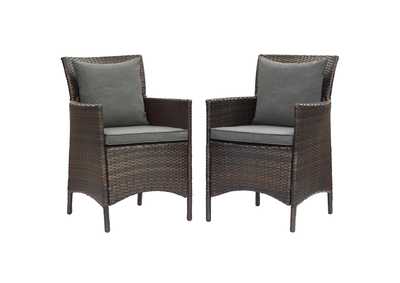 Image for Brown Charcoal Conduit Outdoor Patio Wicker Rattan Arm Dining Chair [Set of 2]