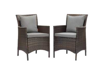Image for Brown Gray Conduit Outdoor Patio Wicker Rattan Arm Dining Chair [Set of 2]