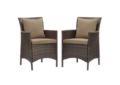 Image for Brown Mocha Conduit Outdoor Patio Wicker Rattan Arm Dining Chair [Set of 2]
