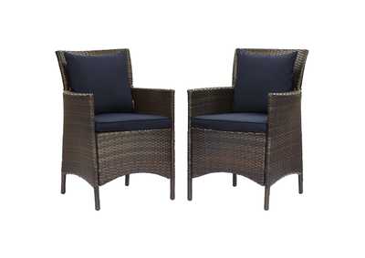 Image for Brown Navy Conduit Outdoor Patio Wicker Rattan Arm Dining Chair [Set of 2]