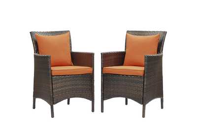 Image for Brown Orange Conduit Outdoor Patio Wicker Rattan Arm Dining Chair [Set of 2]
