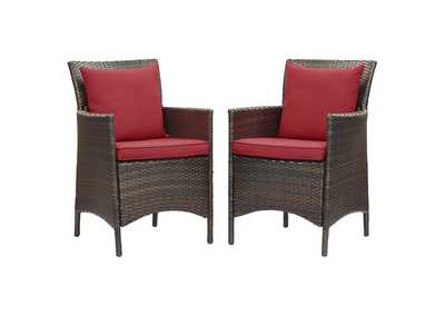 Image for Brown Red Conduit Outdoor Patio Wicker Rattan Arm Dining Chair [Set of 2]