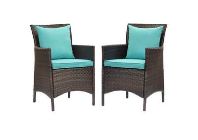 Image for Brown Turquoise Conduit Outdoor Patio Wicker Rattan Arm Dining Chair [Set of 2]