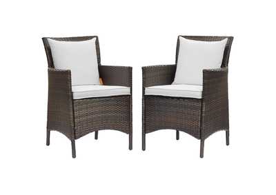 Image for Brown White Conduit Outdoor Patio Wicker Rattan Arm Dining Chair [Set of 2]