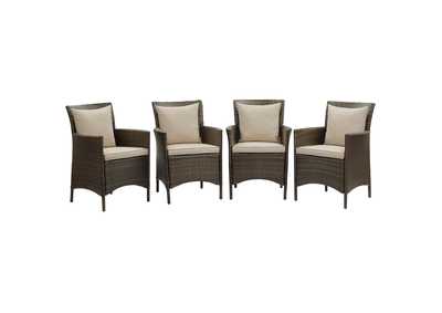 Image for Brown Beige Conduit Outdoor Patio Wicker Rattan Arm Dining Chair [Set of 4]