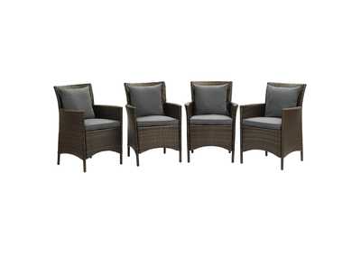 Image for Brown Charcoal Conduit Outdoor Patio Wicker Rattan Arm Dining Chair [Set of 4]