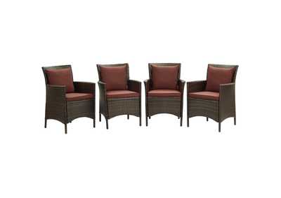 Image for Brown Currant Conduit Outdoor Patio Wicker Rattan Arm Dining Chair [Set of 4]