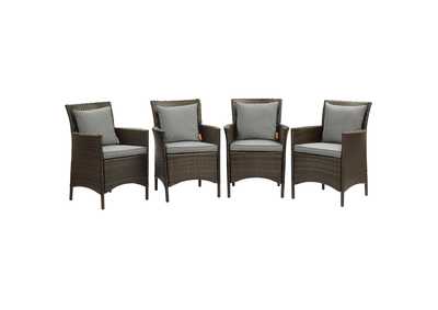 Image for Brown Gray Conduit Outdoor Patio Wicker Rattan Arm Dining Chair [Set of 4]