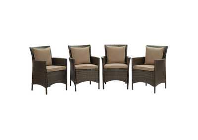 Image for Brown Mocha Conduit Outdoor Patio Wicker Rattan Arm Dining Chair [Set of 4]