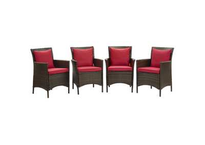 Image for Brown Red Conduit Outdoor Patio Wicker Rattan Arm Dining Chair [Set of 4]