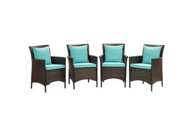 Image for Brown Turquoise Conduit Outdoor Patio Wicker Rattan Arm Dining Chair [Set of 4]