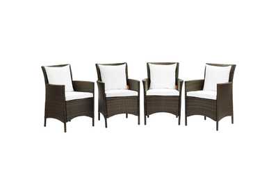 Image for Brown White Conduit Outdoor Patio Wicker Rattan Arm Dining Chair [Set of 4]
