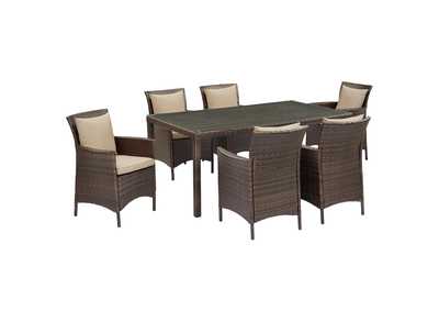 Image for Brown Beige Conduit 7 Piece Outdoor Patio Wicker Rattan Dining Set