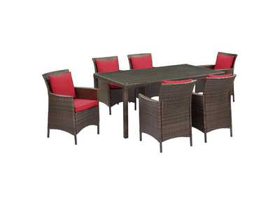 Image for Brown Red Conduit 7 Piece Outdoor Patio Wicker Rattan Dining Set
