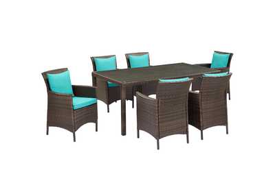 Image for Brown Turquoise Conduit 7 Piece Outdoor Patio Wicker Rattan Dining Set